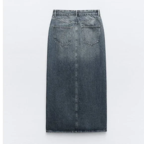 NWT ZARA LONG DENIM SKIRT NAVY BLUE - Picture 8 of 10